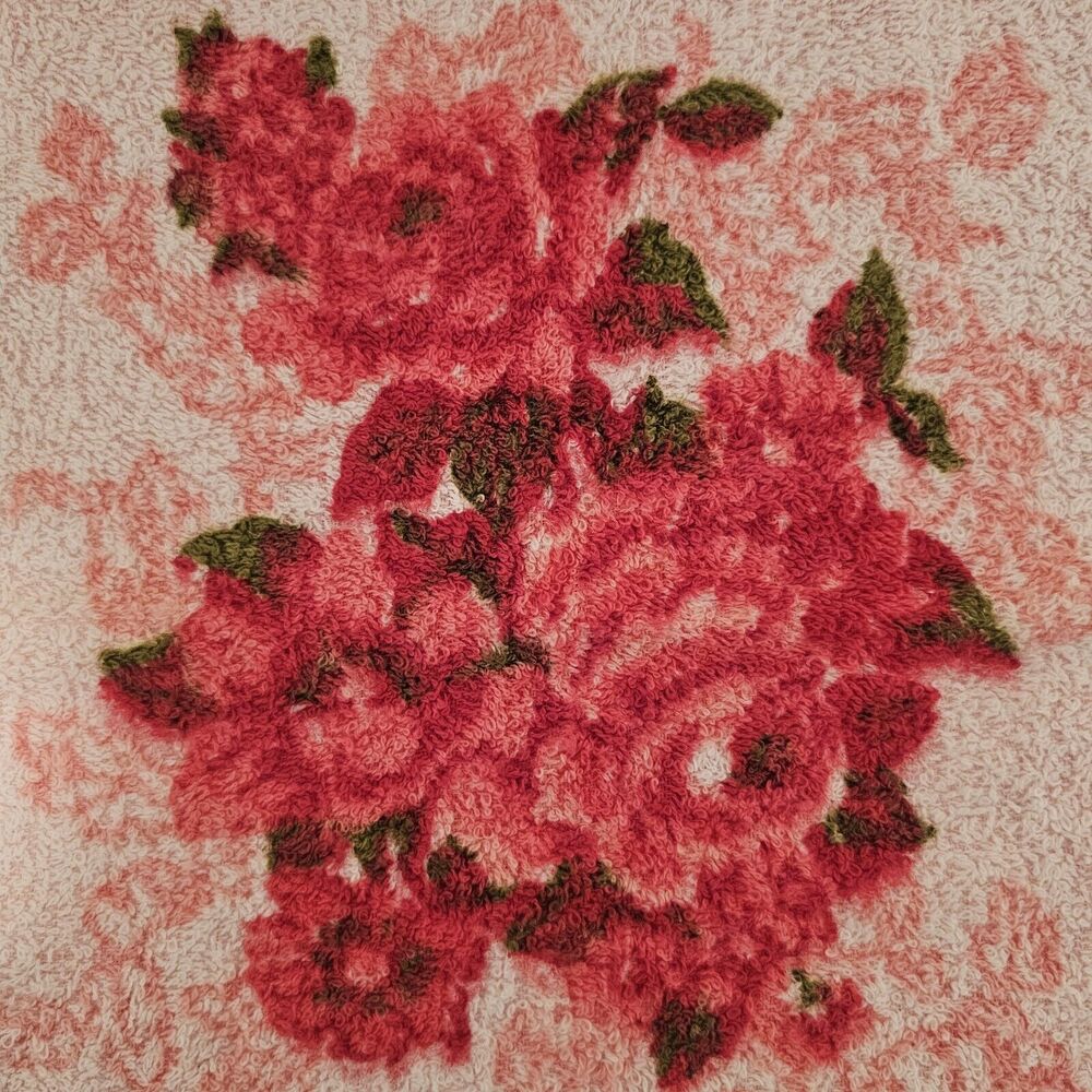 Vintage cannon washcloth pink roses floral cotton mcm retro 70s New